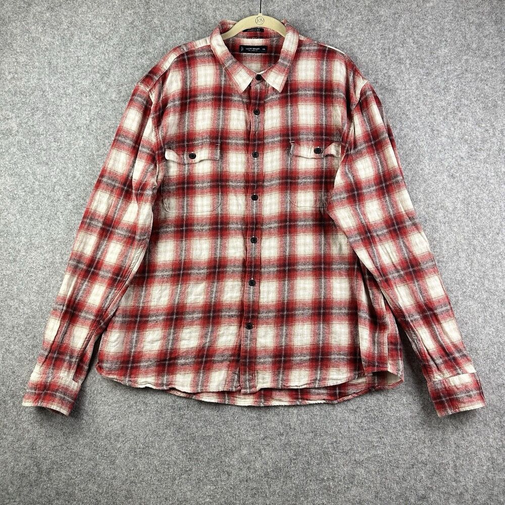 Lucky Brand Button Humboldt Woven Shirt Mens XXL Red Plaid Lightweight Flannel